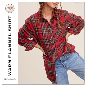 Boyfriend Red Plaid Warm Flannel Shirt